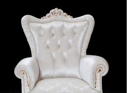 Sessel Weiß Wohnzimmer Textil Design Chesterfield italienischer Stil